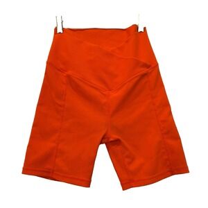 WILO Orange Biker Workout Shorts Ribbed Criss Cross Waist Size S / XS